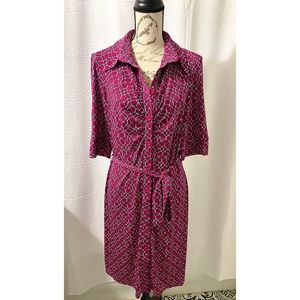 Laundry By Shelli Segal Half Sleeve Patterned Button Front Collared Dress